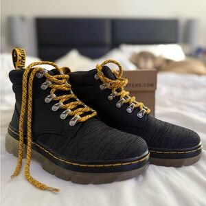 Dr. Martens Textured Black Boots with Yellow Accents